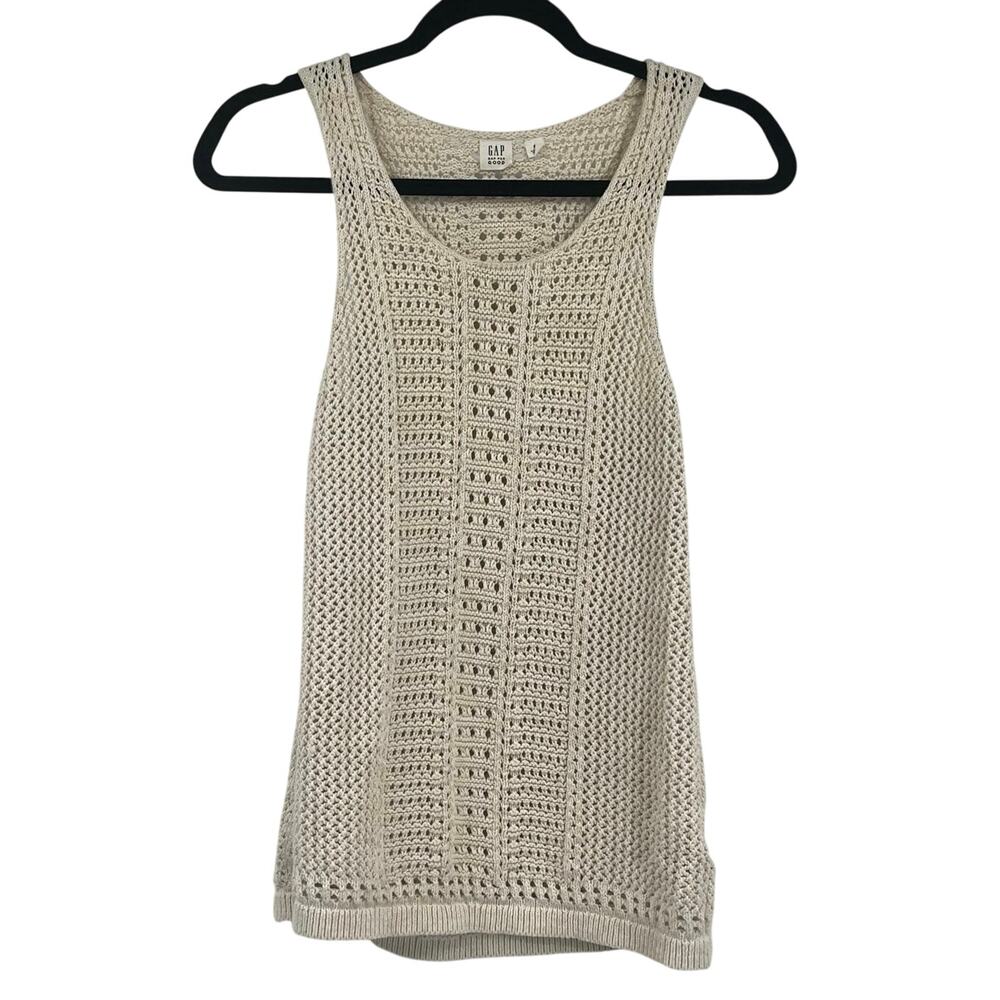 GAP Beige Open Knit Sleeveless Tank Cotton Natural Women’s Small Boho Coastal
